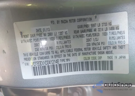 2013 Mazda Cx-9 Grand Touring from USA, damaged, VIN JM3TB3DVXD0412146